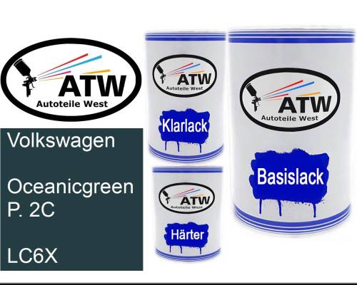 Volkswagen, Oceanicgreen P. 2C, LC6X: 500ml Lackdose + 500ml Klarlack + 250ml Härter - Set, von ATW Autoteile West.